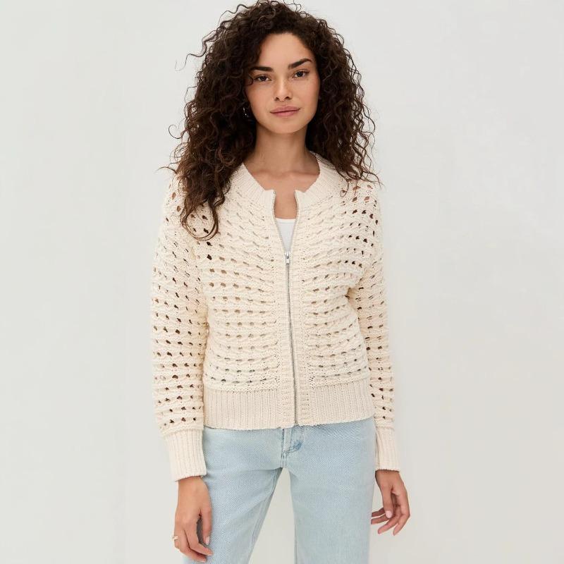 Women S Casual Summer Knit Zip Sweater Jacket Long Sleeve Solid Color