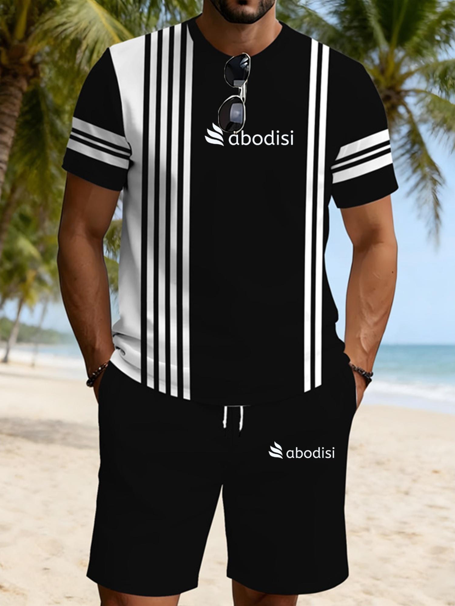 3D Print Round Neck Short Sleeve Men s Outfit S