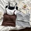 Korean Style Pure Cotton Camisole with Chest Pads - Bodycon Solid Color Beautiful Back Vest Top