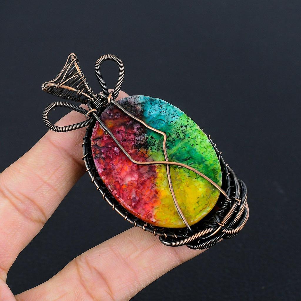 Rainbow Solar Quartz 999 Copper Wire Wrapped Pendant, Handmade Gemstone Pendant Jewelry, Gifts For Wife Brand New Pendant