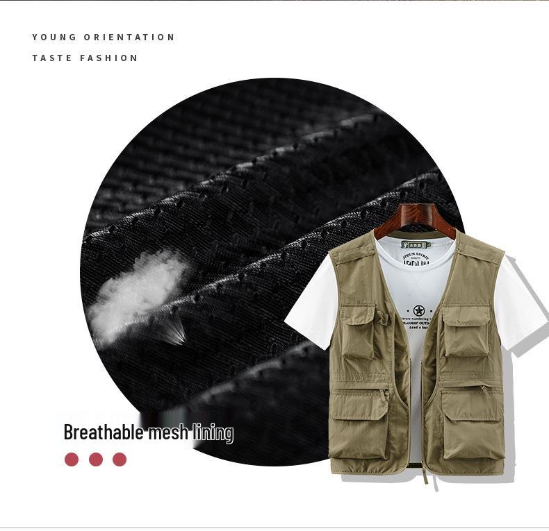 Men's Outdoor Multi-Pocket Mesh Fishing Vest with Logo Print