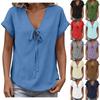 Women's Fashion Casual -Colour V-Neck Tie-Front Short-Sleeved T-Shirt Top