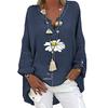 Plus Size Damen Casual Langarm Blumendruck Lose V-Ausschnitt Hemdbluse Top