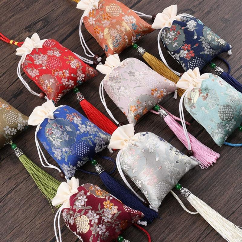 1PC Embroidery Jewellery Bag Flower Satin Reusable Storage Pouches Elegant Gift Bags Traditional Brocade Drawstring