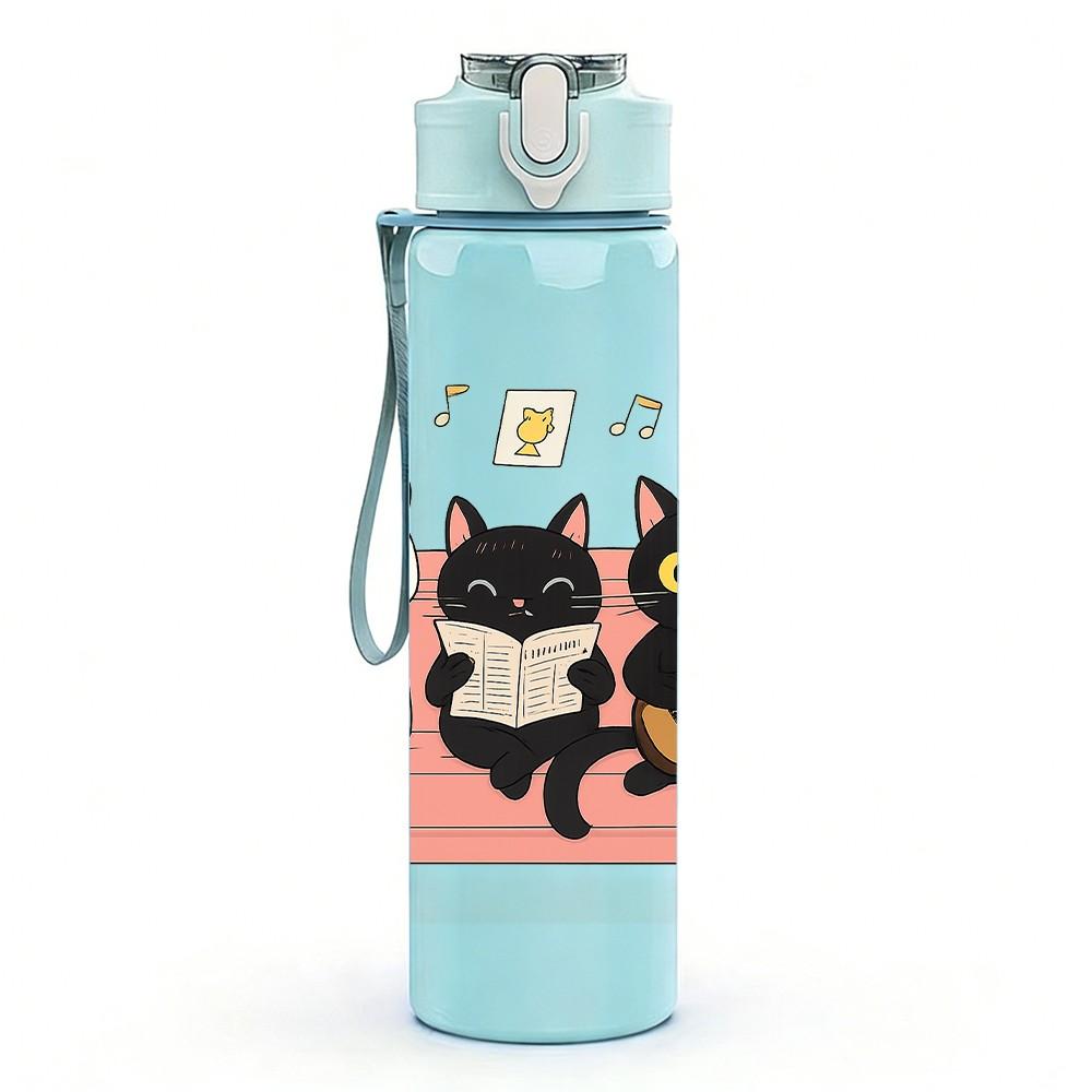1PC Cats On Sofa Cozy Home Print 750ml Color Plastic Sports Water Bottle Leakproof Flip Straw Lid Suitable for Sports Office Home Use