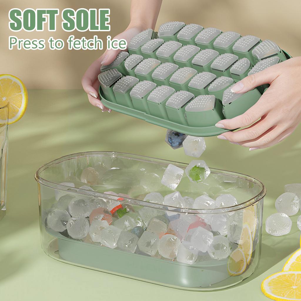 Ice Cube Tray with Lid and Bin Reusable Silicone Ice Ball Maker for Freezer 2-Layer Stackable Ice Tray Molds Release Ice Ball
