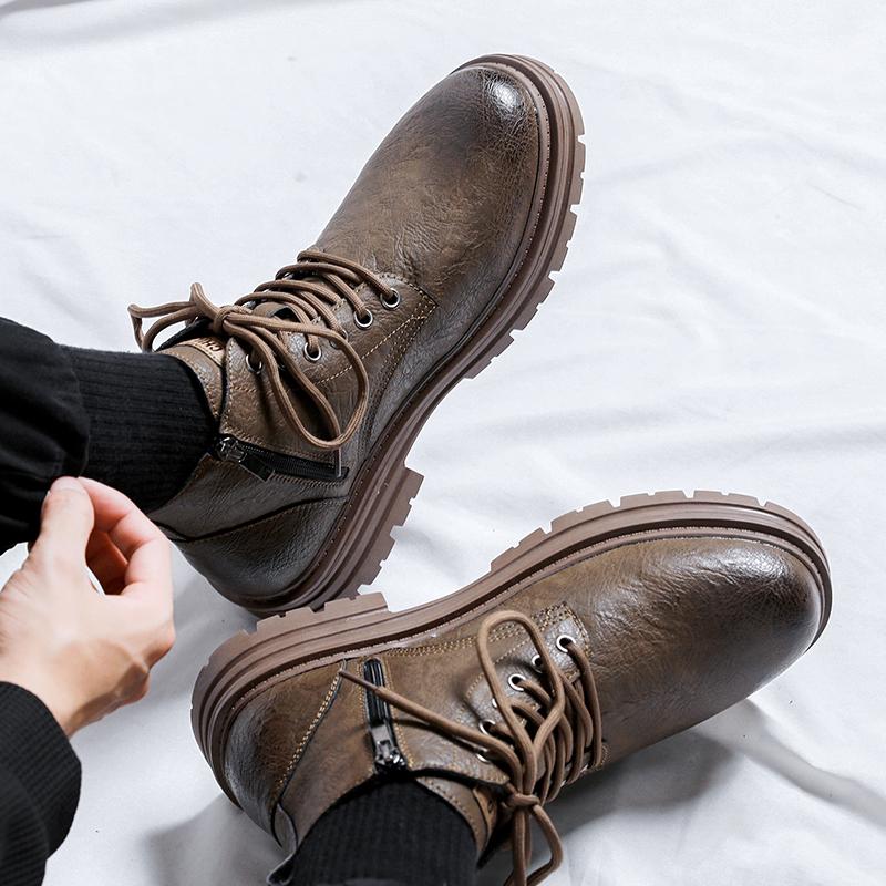 High Quality Men Ankel Boots Autumn Winter Men Boots English Style Thick Soled Mid Top Boot Fashion Retro Lace Up Platform Boots