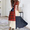 Women Sleeveless V Neck Waist Tie Maxi Dress with Independence Day Flag and Floral Print for Summer Casual Outings