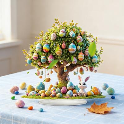 Yousheng 2D Flat Easter Egg Tabletop Sign Acrylic Colorful Easter Egg Tree Desktop Ornament for Spring Party Home Decor