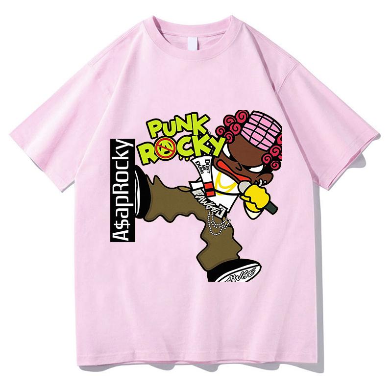 AAP Rocky Punk Rocky T-Shirts Unisex Reine Baumwolle Hip Hop T-Shirts Shirt Ästhetische Grafik-T-Shirts Kurzarm Locker Herren-T-Shirts