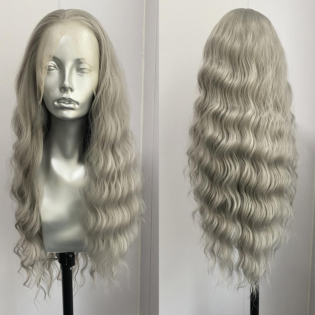AIMEYA Brown Deep Wave Wig 13x4 Lace Front Synthetic Wigs for Women Natural Hairline Daily Wear Cosplay Wigs Glueless Long Hair