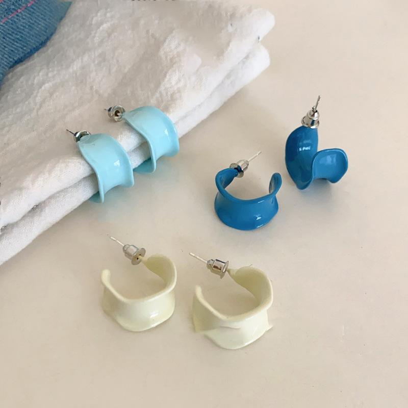 Silver Needle Drip Oil C Shape Spray Paint Earrings Cream Commuter Versatile Ins Wind Stud Earrings Fashion Premium Earrings