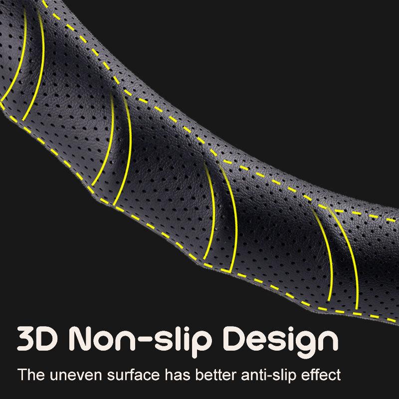 Karcle 3D PU Leather Steering Wheel Cover 15 Inch O/D Type Great Grip Anti-Slip Design Four Seasons Auto Car Protection