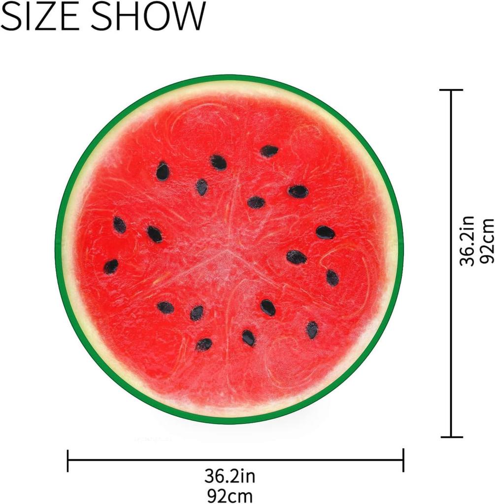 Fruit Round Area Rug, Watermelon Print Rug Non-Slip Circle Floor Mat for Bedroom Living Room Outdoor Study Playing Home