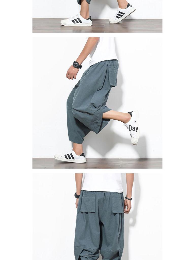 Herren Übergröße Chinesischer Stil Locker Harem Strandhosen - Sommer Sieben-Punkt Weitbein Karottenhosen