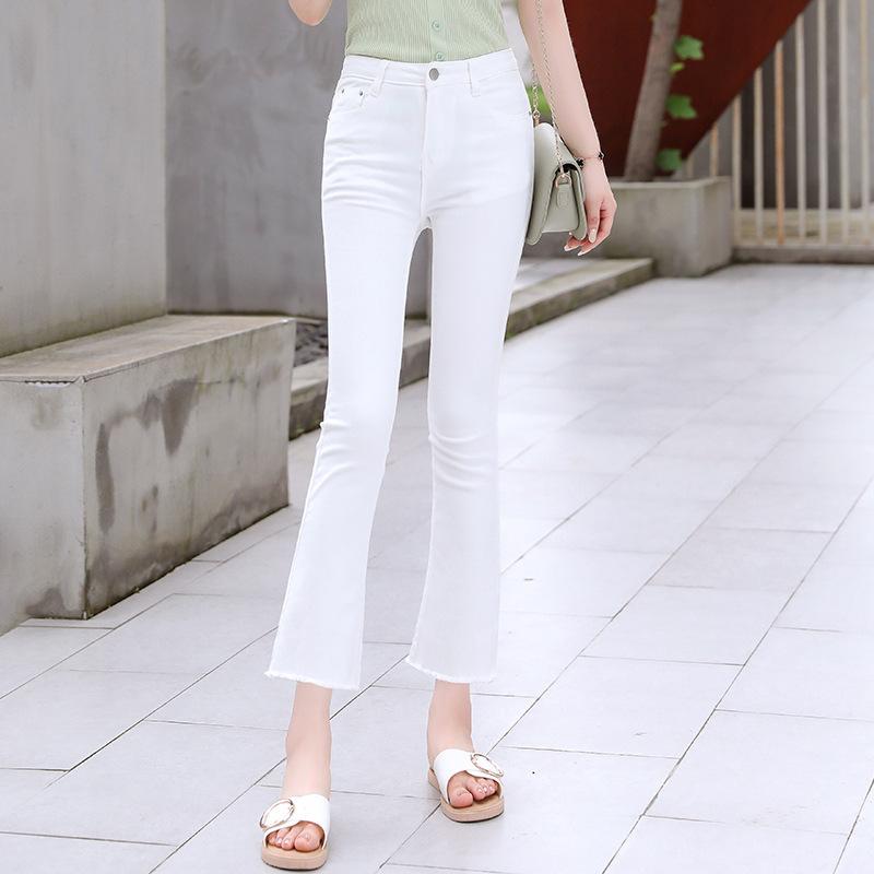 Black Raw Edge Micro Flare High-waisted Jeans Female Autumn and Winter New Thin Elastic Nine-minute Trousers