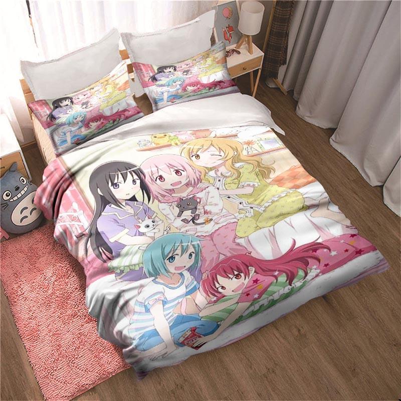 Cartoon Puella Magi Madoka Magica Bedding Set Sheet Set King Twin Double Child Bedding Set Mircofiber Polyester Duvet Cover Set