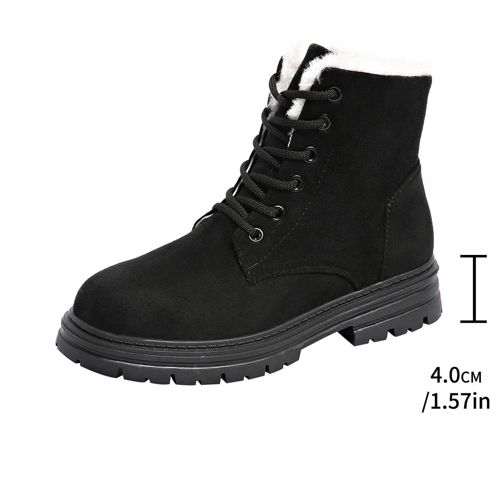 Fashion Women's Thicken Warm Long Plush Ankle Boots Winter 2024 Lace Up Square Heels Snow Boots Women Platform Motorcycle Botas Shoes 42