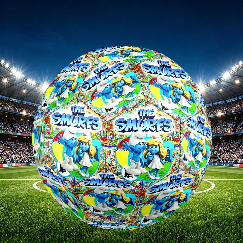 Blue Smurfs Print Size 5 Soccer Ball, PU Wear Resistant Football for Match Training and Daily Practice, Birthday Gift for Soccer Fans