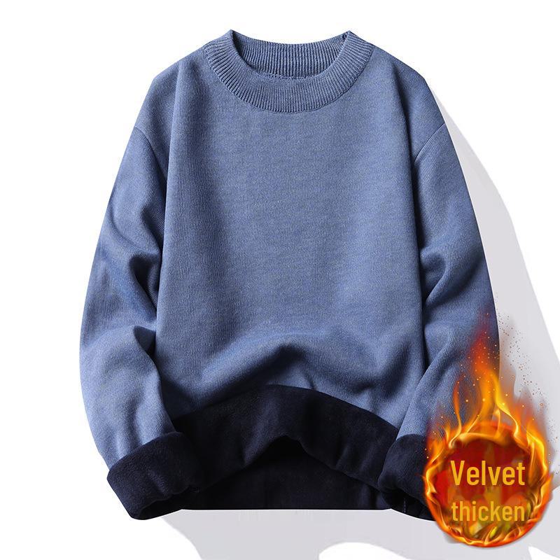 

Men s Thickened Velvet Round Neck Winter Knitted Shirt - Machine Washable 5XL