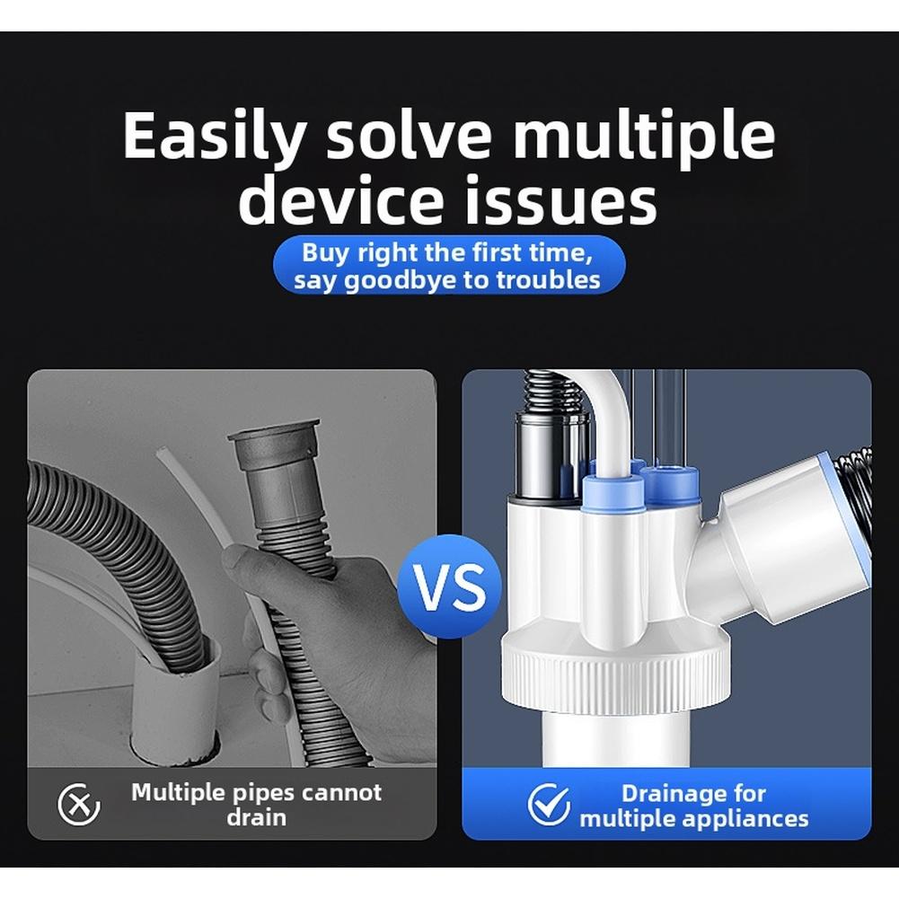 3 Way Sink Drain Pipe Adapter for Kitchen Sink with Magnetic Auto Closure and Triple Seal Design for Leak Proof Performance