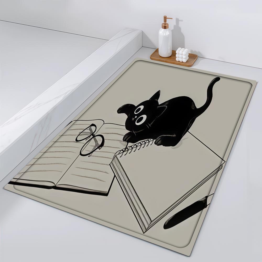 Door Naughty Mat Bedside Entrance Bath Kawaii Cute Floor Decoration Corridor Door Mat Cat Black Carpet Living Room Balcony