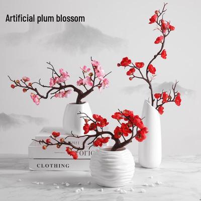 Pflaumen- und Pfirsichblüten-Künst-Bonsai-Arrangement - Wohnzimmer-Trockenblumen-Dekoration für Innenräume