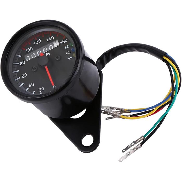 

Motorcycle Odometer Speedometer with LED Backlight Universal Fit for 12V Bikes Replacement Gauge in Silver Black-faced