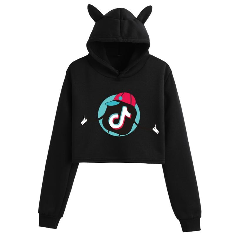 Women Tok Tik Short Pullover Hoodie Spring Autumn Sweatshirt Jumper Tops Crop