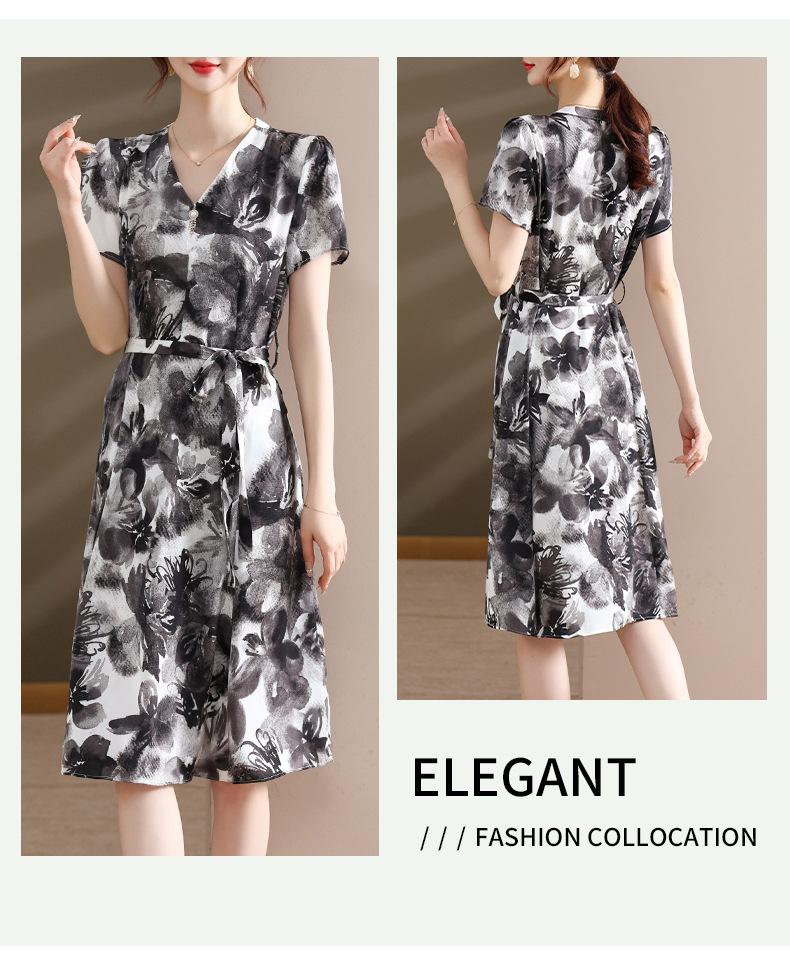 Elegant Floral Chiffon Midi Dress - Summer 2026 Style for Middle-Aged & Elderly Women