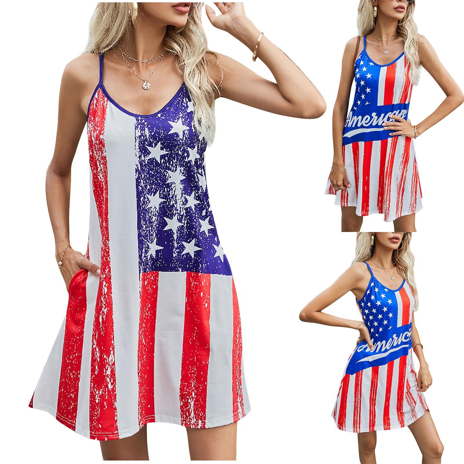 

Женское модное повседневное платье без рукавов с принтом на День независимости