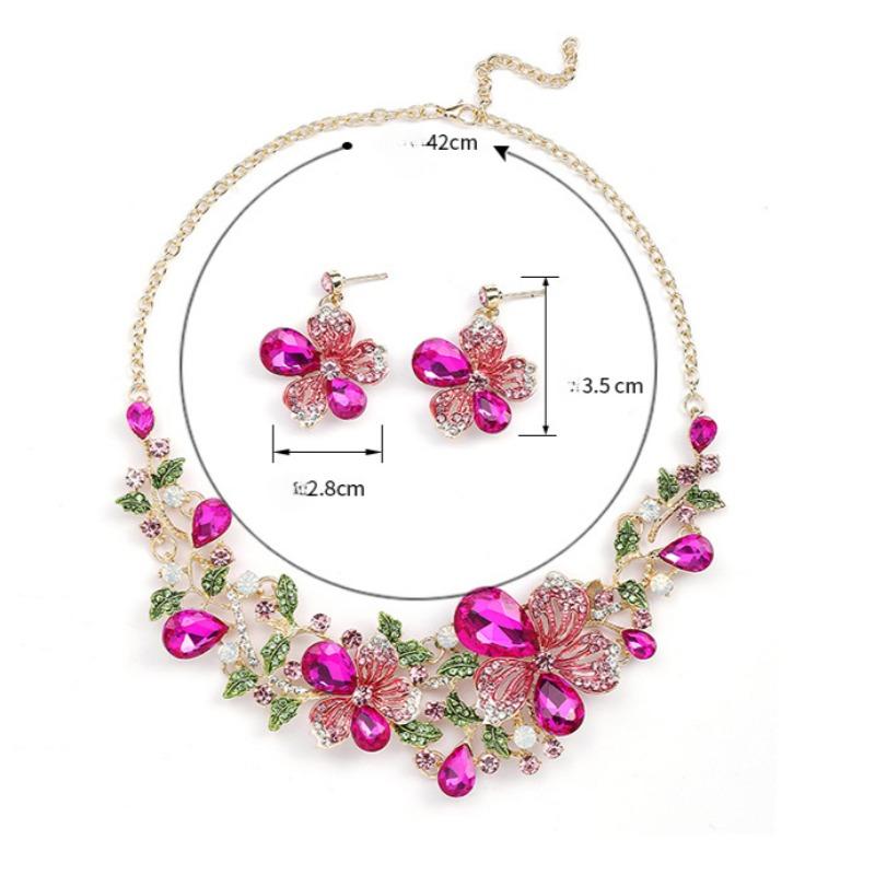 GemChic Women's New Vintage Alloy Branch Leaf Flower Crystal Drops Collarbone Necklace Earrings Two Piece Set Birthday Christmas Jewelry Gift