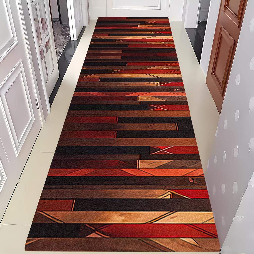 1Pcs Vintage Wooden  Pattern Floor Mat Modern Kitchen Polyester Rug Non-Slip Colorful Indoor Carpet, For Home Bathroom Bedroom Living Room Decor