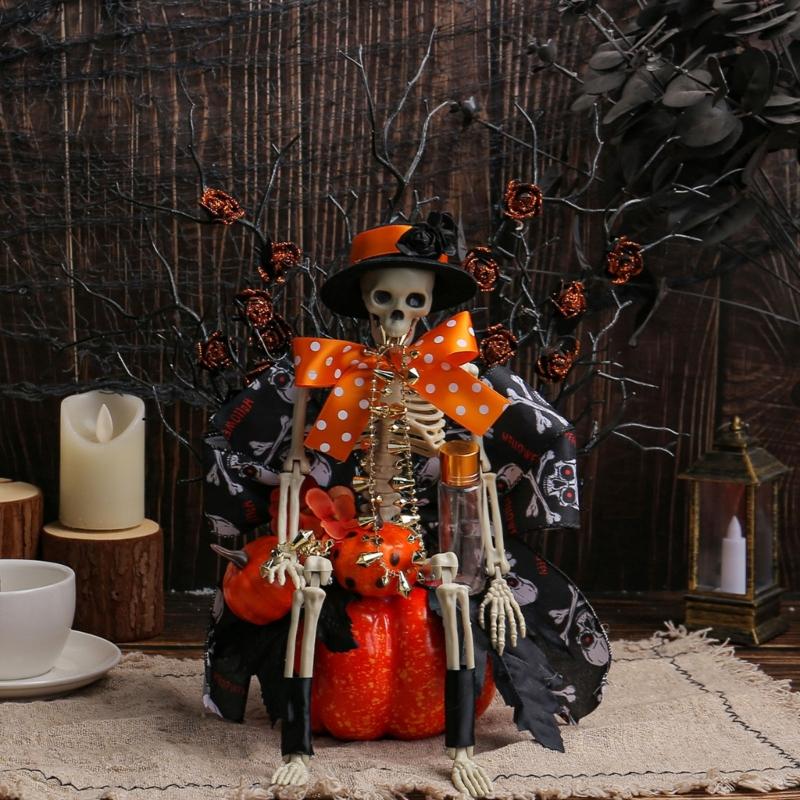Halloween Pumpkin Skeleton Decorations Artificial Fake Flower with Deadwoods Table Centerpieces Home Decorations Gift