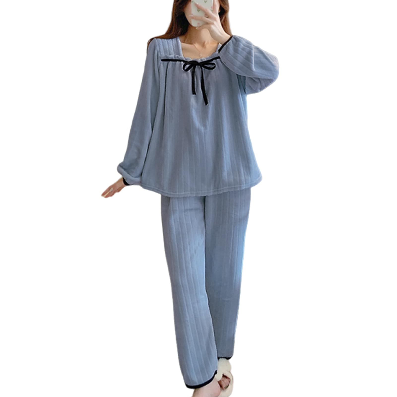 

Пушистая Пижама Теплая Домашняя одежда с Длинными Милыми Длинными Плюс Теплая для и Зимы [7-livehouse] Женский Комплект, Брюки, Рукава, Размеры, Весна, Осень, серый