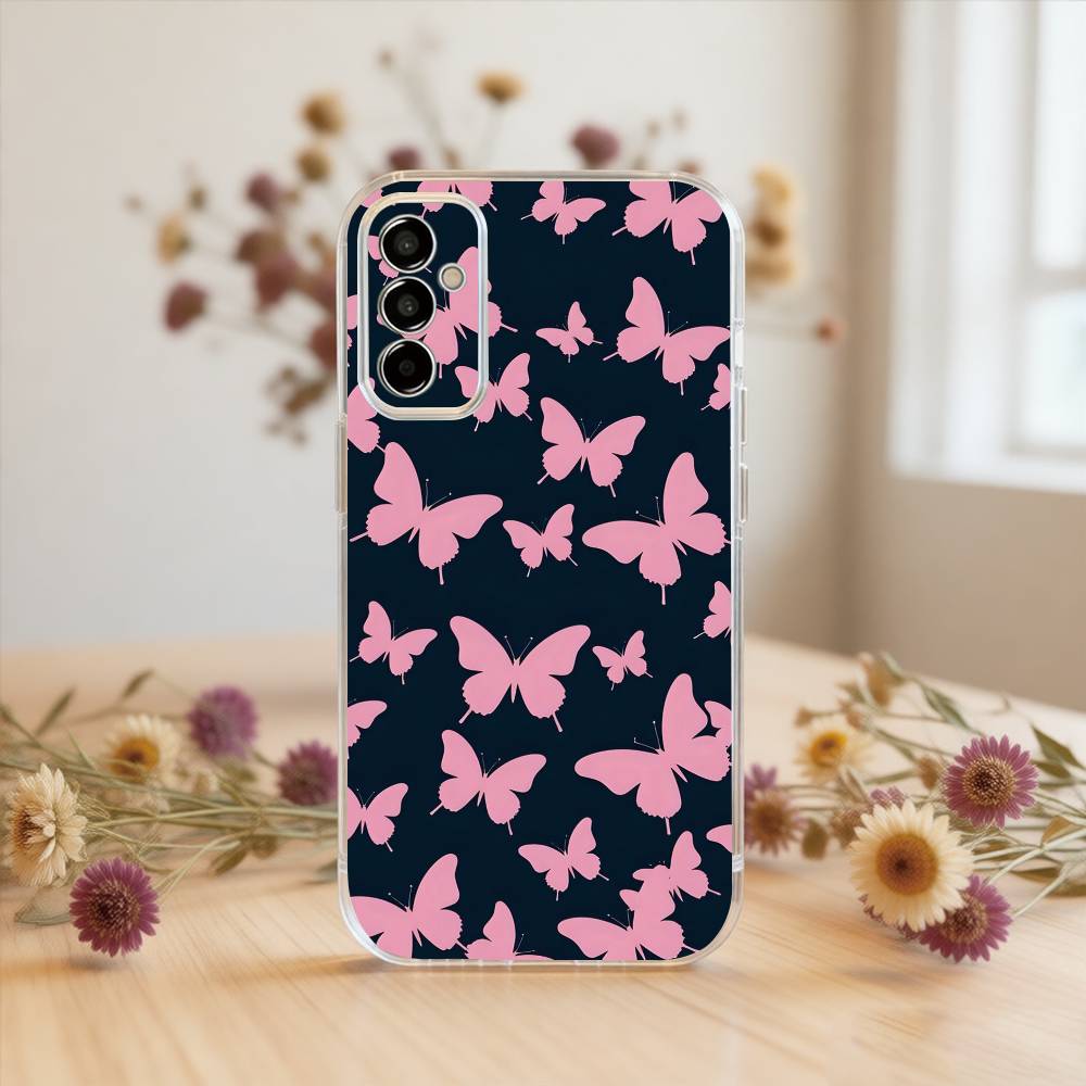 Pink Butterfly Pattern Phone Case For SamsungA10,12,20,21S,30,31,40,50,51,52,70,71 Transparent Cover