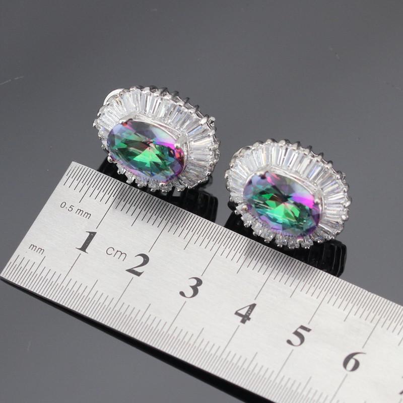 WPAITKYSSølvfarge smykkesett for kvinner Mystiske regnbuesteiner Halskjede Anheng Armbånd Ørepynt Ringer