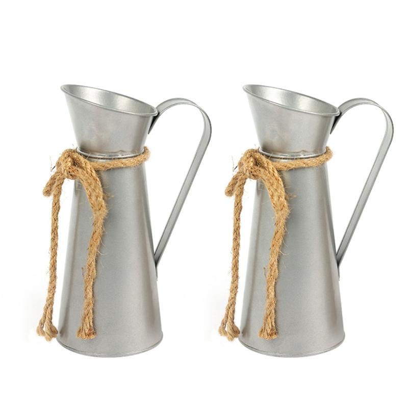 Antique Iron Milk Jugs Flower Vases Vintage Metal Pitcher with Handle For Farmhouses Wedding Home Centerpieces Decors