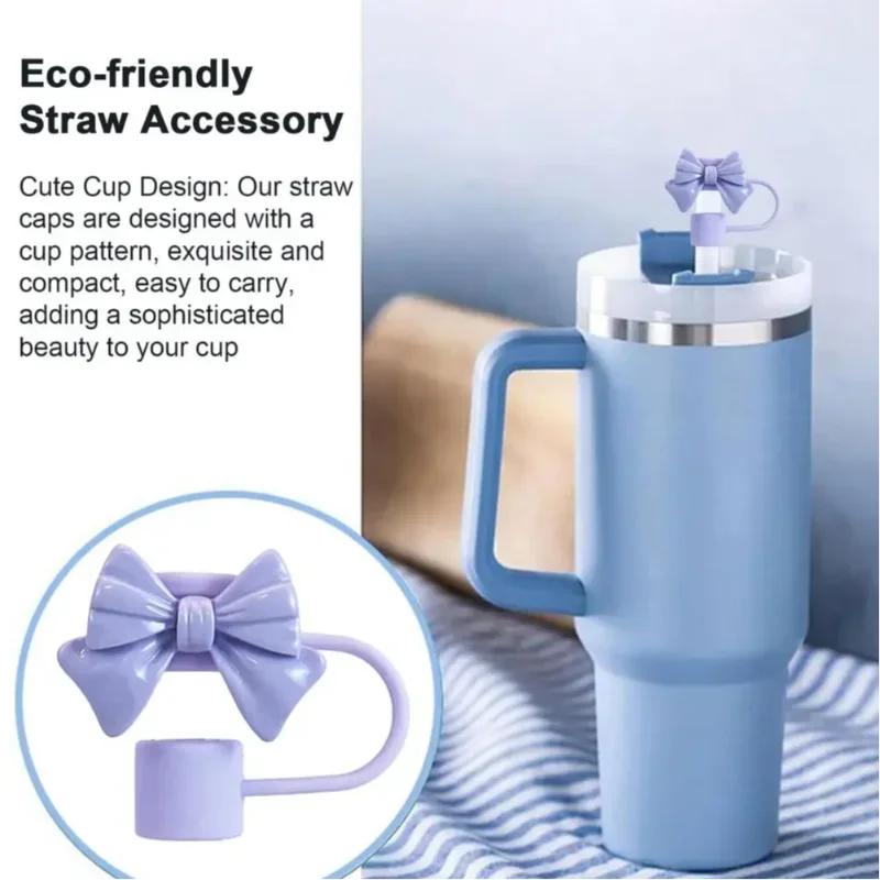 New Cute Bow Straw Cap Covers Silicone Straw Toppers Cap For Stanley Cups Accessories Straw Dust Cap For 10mm Diameter Straws