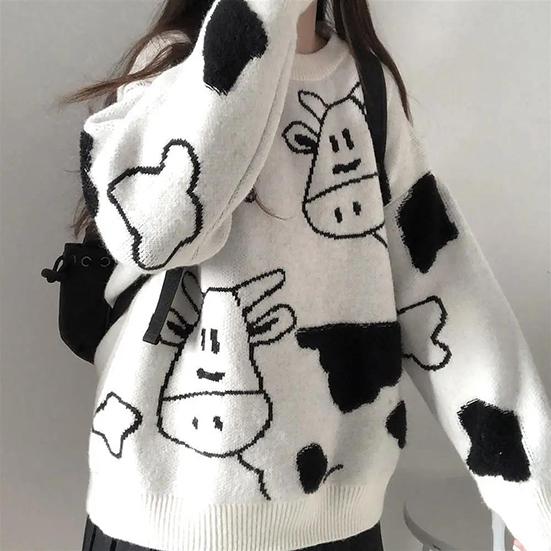 Dam Höst och Vinter Lös Tröja Dam Stor Storlek Mångsidig Casual Söt Stickad Pullover