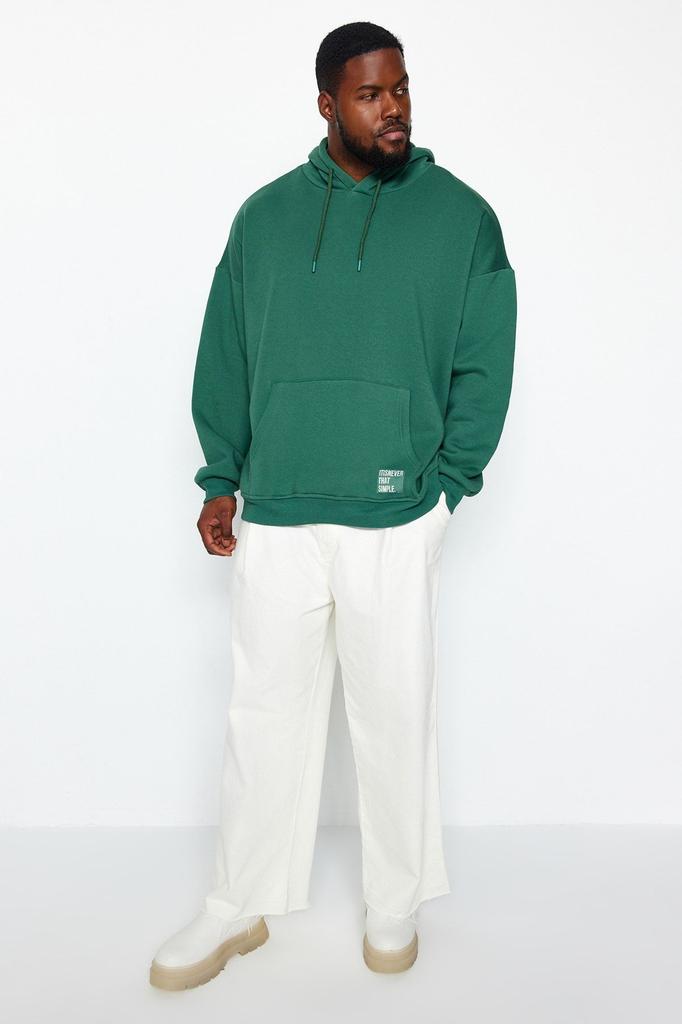 Herren Stil Übergröße Grün Große Größe Basic Bequemes Kapuzen-Baumwoll-Sweatshirt mit Fleece innen