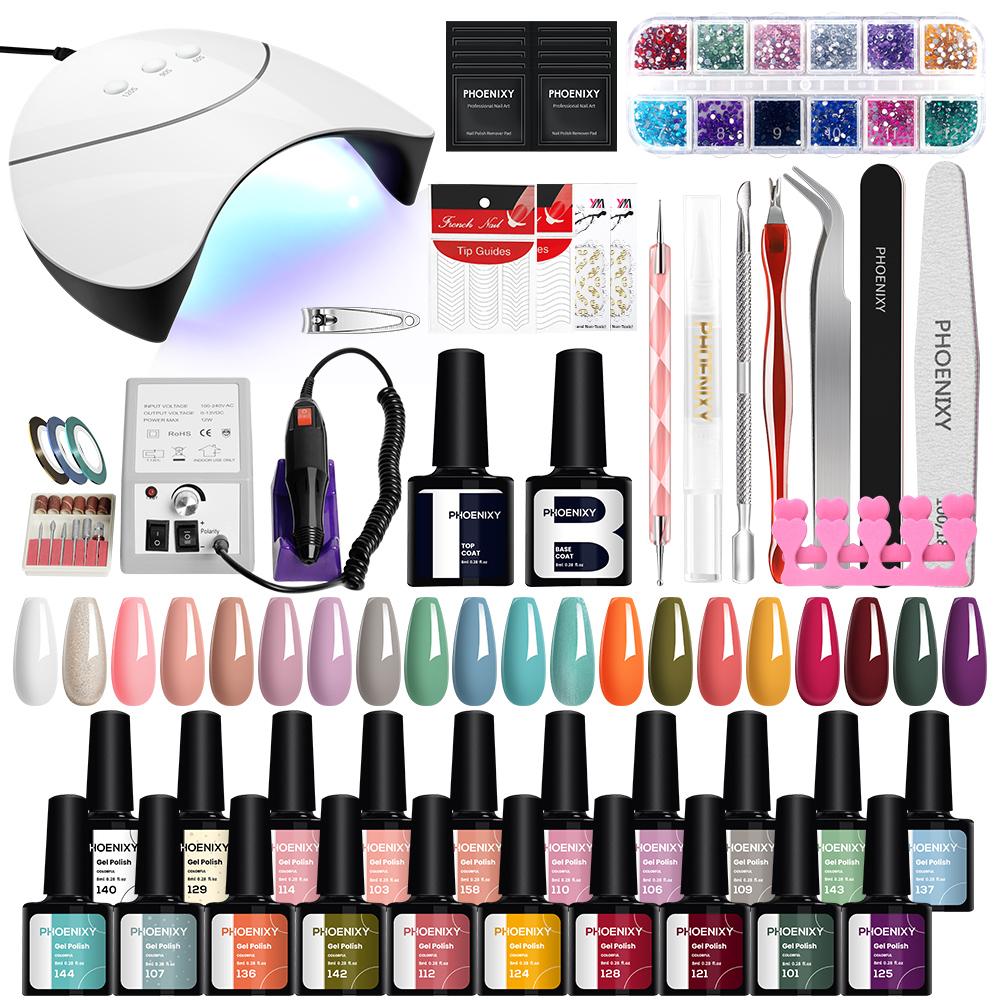 PHOENIXY Nail Set With Nail Lamp Nail Dryer Nail Drill Machine Manicure Set Kit Soak-off Nail Art Tool Set Poly Gel Nail Gel Polish Set