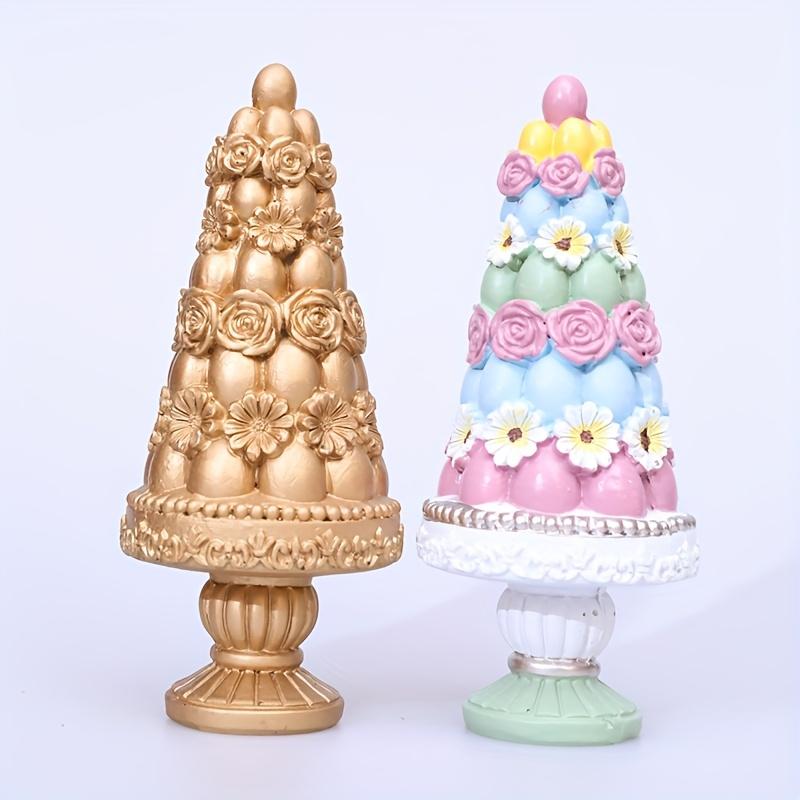 1 Stück Osterkegel Harzbaum Dekoration - Goldenes & Pastellfarbenes Blumendesign, Innen-/Außen-Heimdeko für Frühlingsfeiern, Hängende Außendekoration