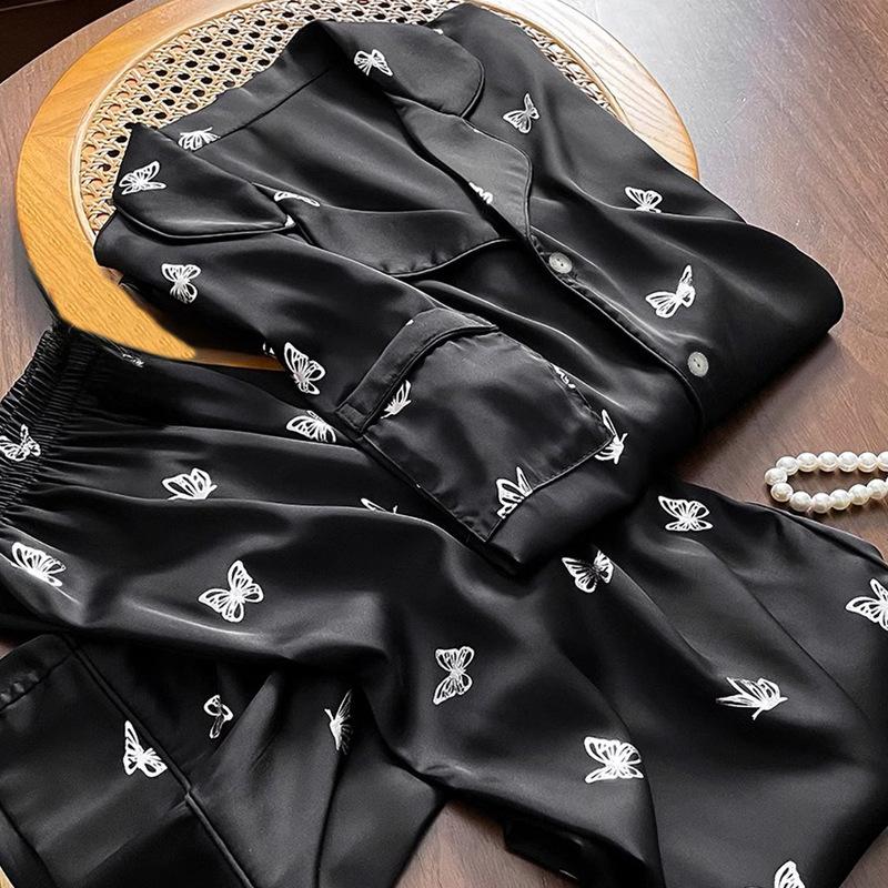 High-Value Silver Butterfly Print Pajamas Short-Sleeved Trousers Set Student Dormitory Loungewear