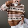 Heavy Industry Jacquard Round Neck Sweater for Women In Autumn and Winter Fashion Versatile Cashmere Knitted Sweater Contrast Base Shirt Top