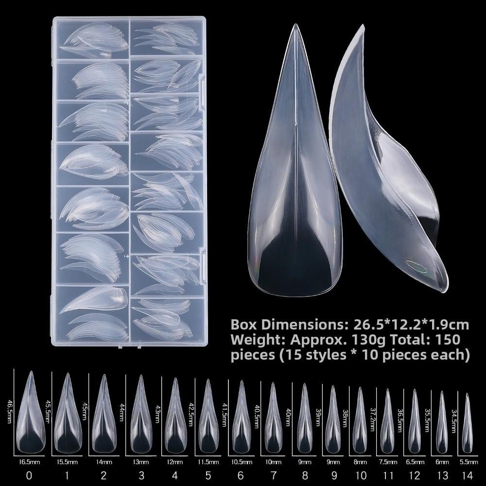 150pcs Coffin Shape Sandwich Nail Forms Natural Clear with Auxiliary Line Double-Sided Fake Nails Clear Extension Almond Shape