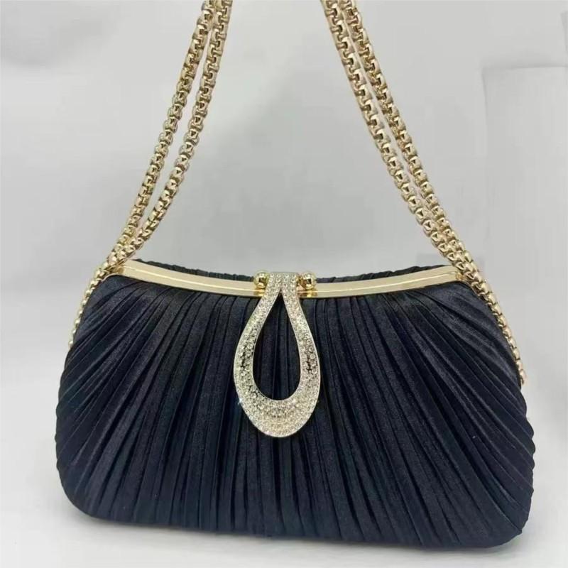 JIAERDI Satin Pleated Evening Handbag Women Fashion Luxury Design Shoulder Bag Ladies Shiny Chain Chic 2025 New Crossbody Bag