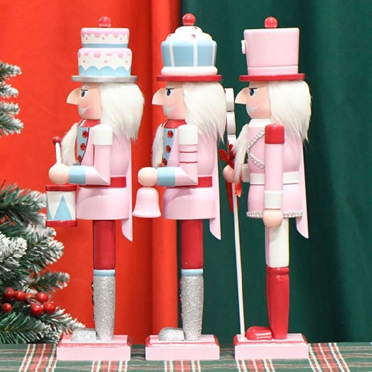 Traditional Wood Nutcrackers Collectible Christmas Figurines Christmas Present Dessert Man Candy Cake Pink Figure