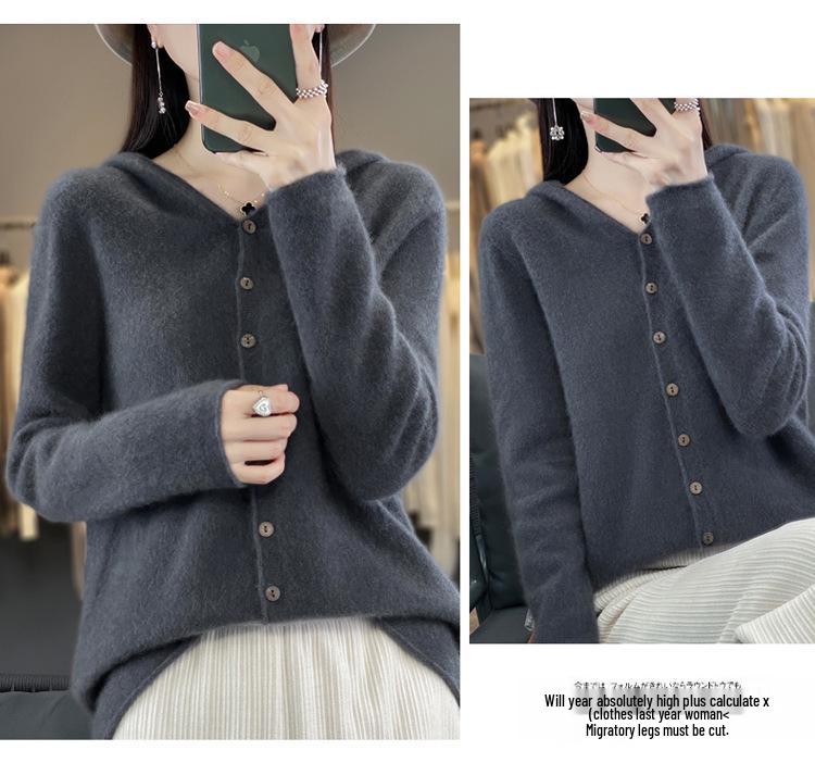 Australian Merino Wool Women's Seamless Hooded Cardigan Sweater
