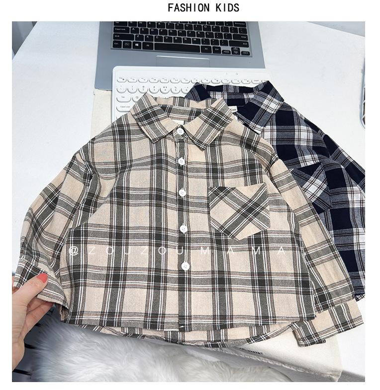 Boys' Spring 2026 Plaid Long-Sleeve Shirt – New Fashion Trendy and Versatile Jacket